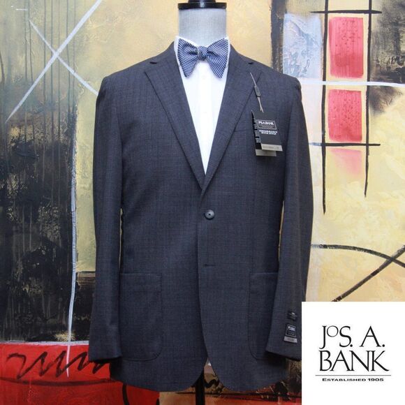 42L Jos A Bank Traveler Slim Fit Men's Jacket Blazer Sportcoat Dark Grey C100812 - Picture 1 of 10